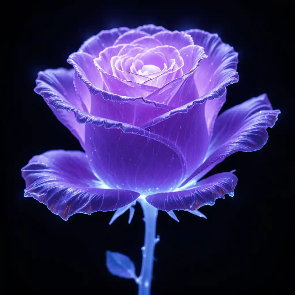 Glowing Lavender Rose In Dark Digital 3D Rendering