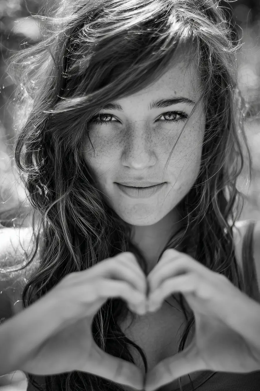 Young woman making a heart shape in soft close up