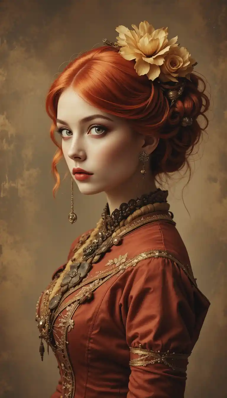 Retrato en sepia de una elegante dama dandi victoriana de perfil