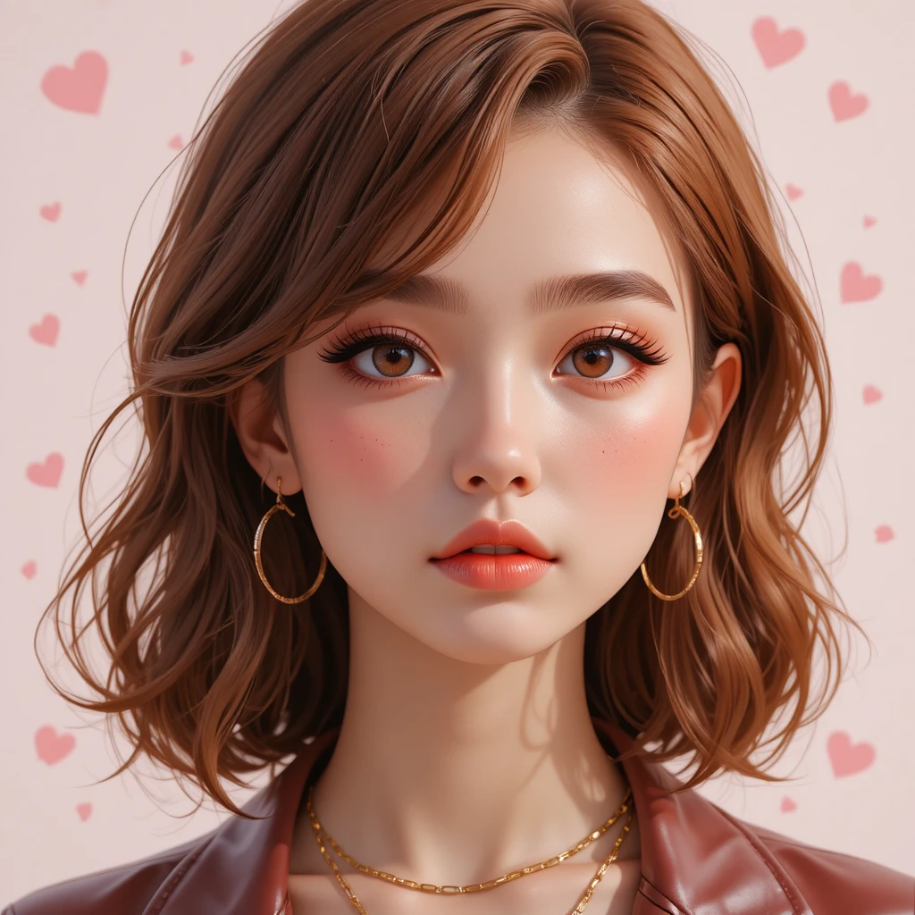 Young woman portrait with hazel eyes and soft pastel background