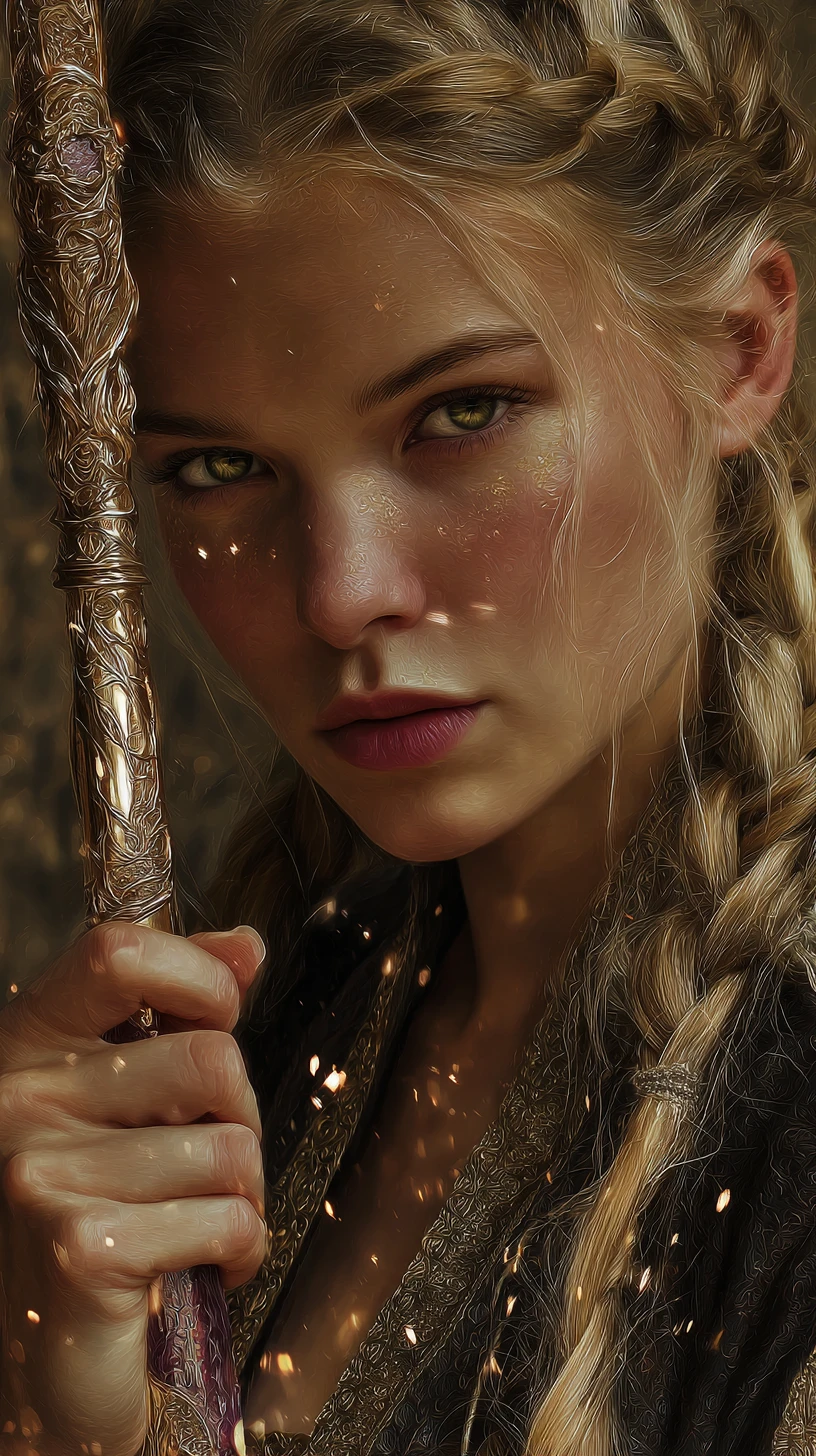 Elven sorceress portrait with glowing emerald magical energy