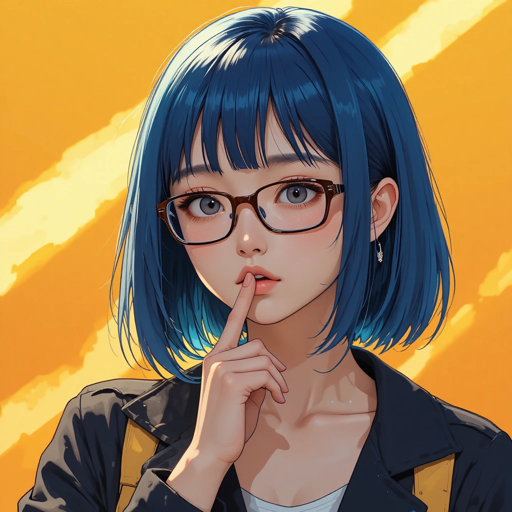 Ritratto di ragazza anime con occhiali ed espressione pensierosa
