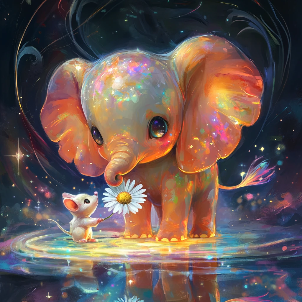 Chibi Elephant With Glowing Colors In Surreal Dreamscape