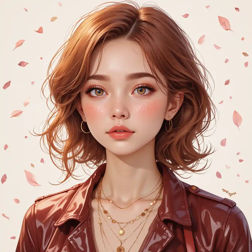 年輕女子肖像：榛色雙眼與柔和粉彩愛心