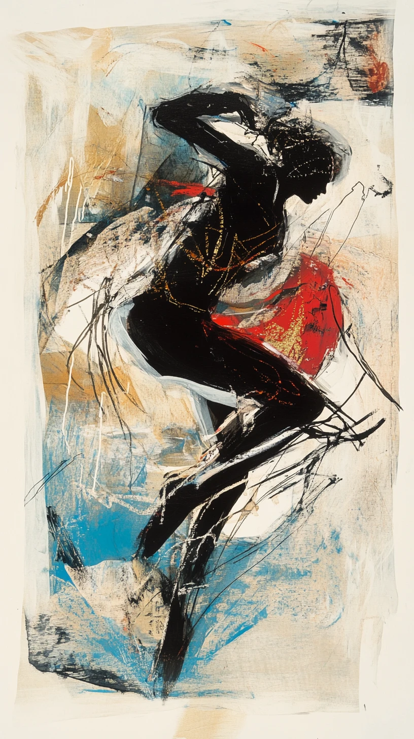 Abstract dancer in bold mixed media motion painting