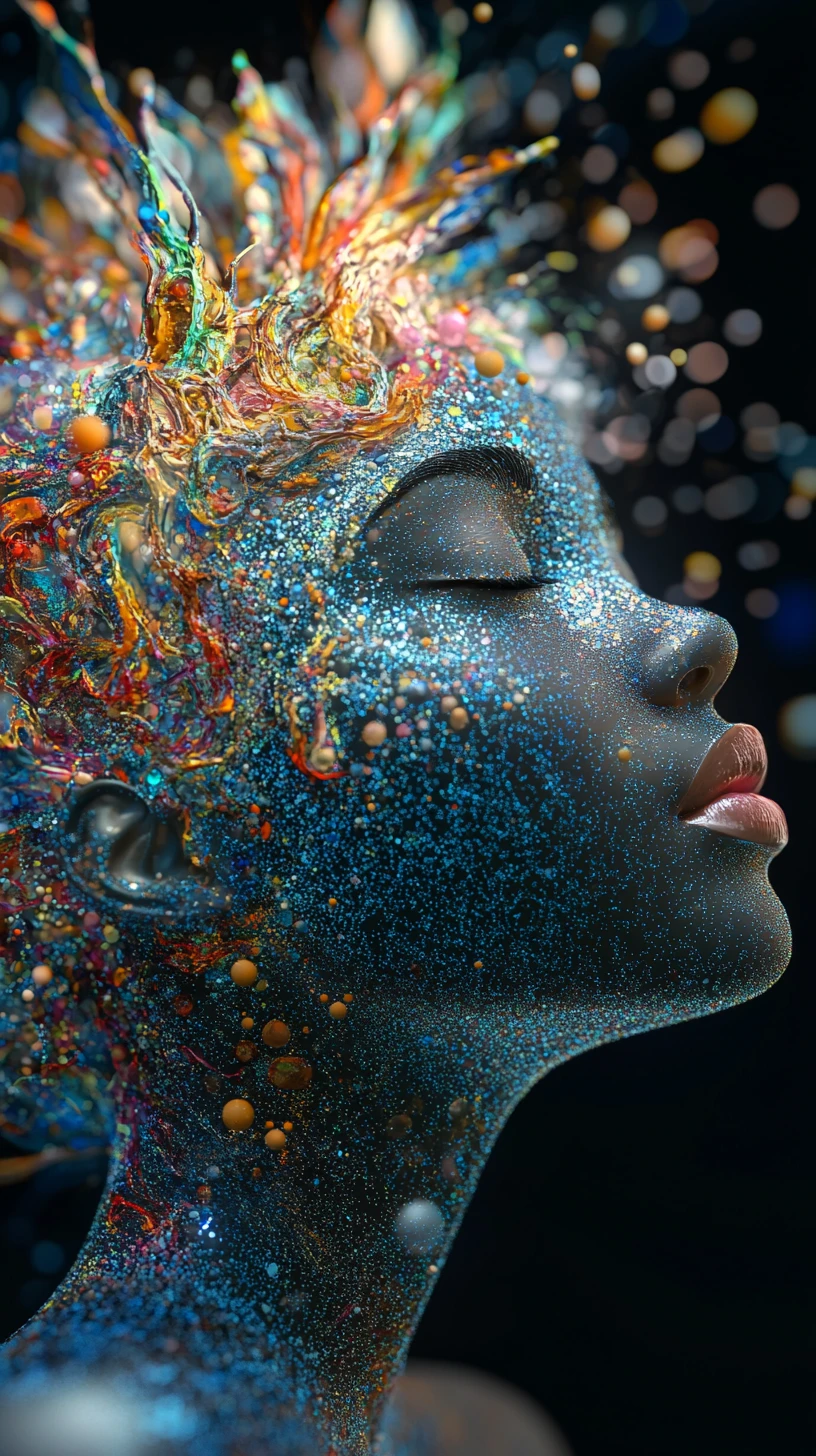 Cerveau humain holographique surréaliste composé de particules scintillantes