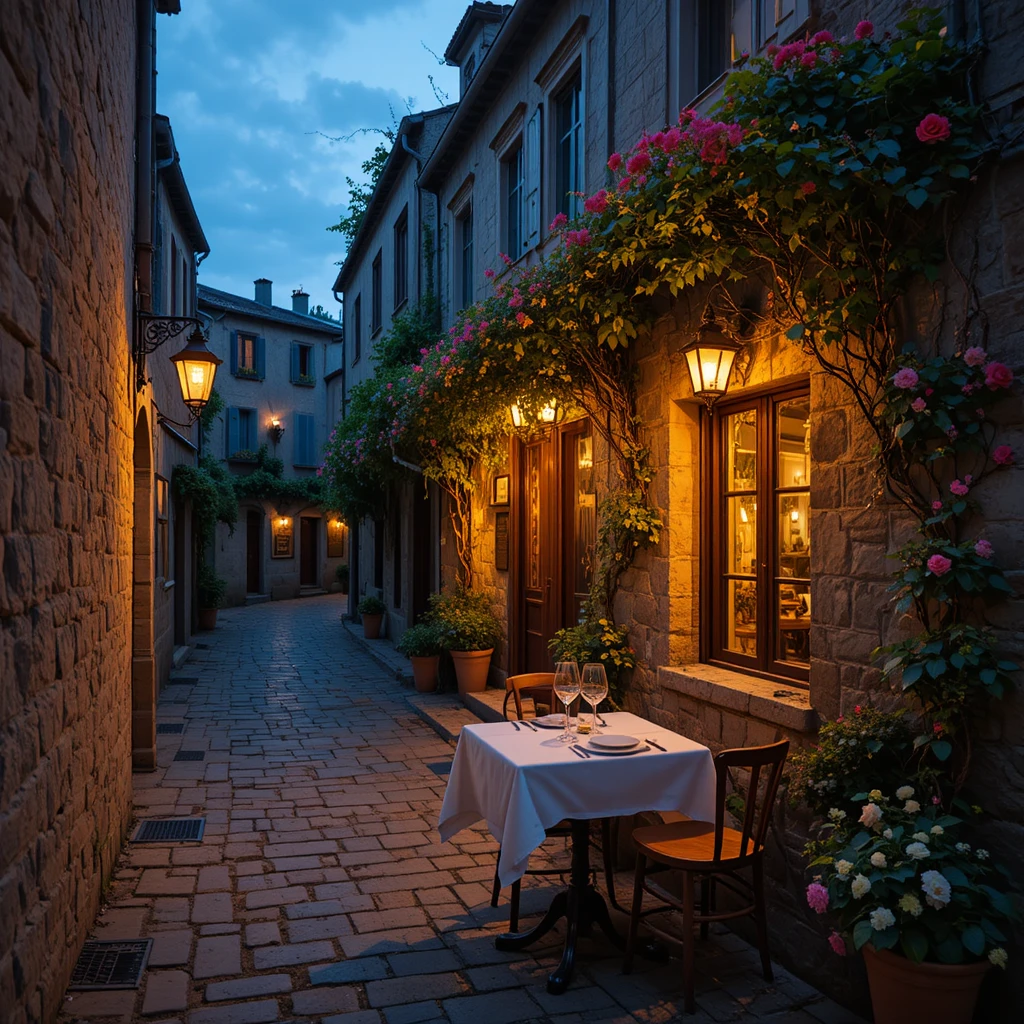 Romantica strada serale a Napoli con ristorante illuminato dalle candele