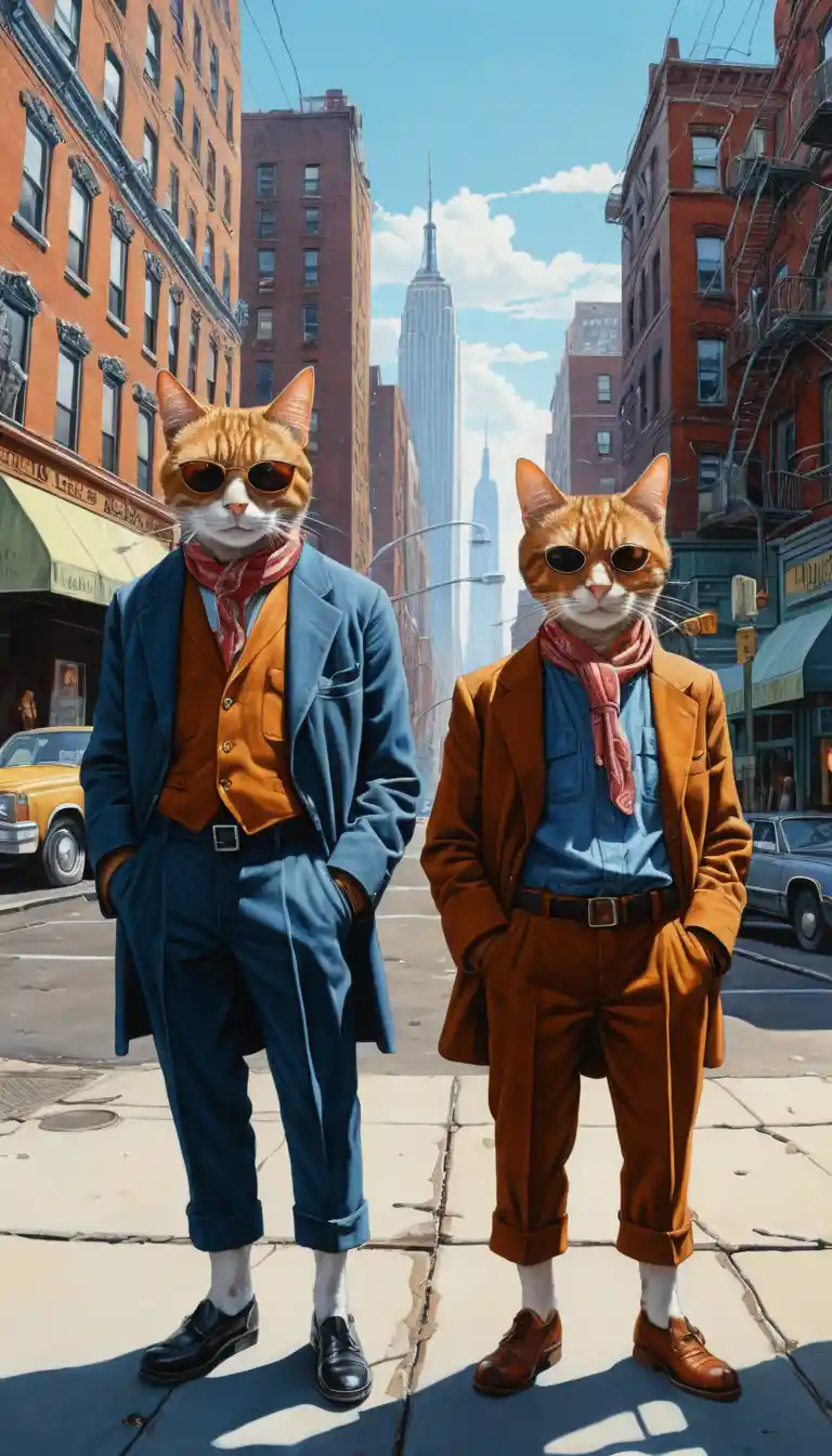 Gangster cats on a New York street in sci fi illustration
