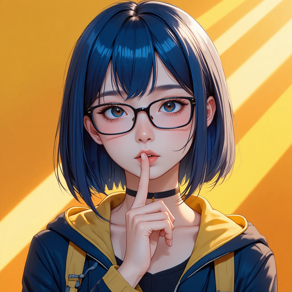 戴眼鏡的動漫女孩溫暖沉思的肖像