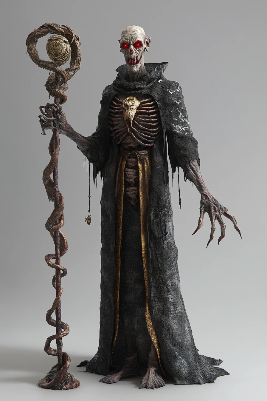 不気味なファンタジーウィザードのダーク3Dキャラクターポートレート