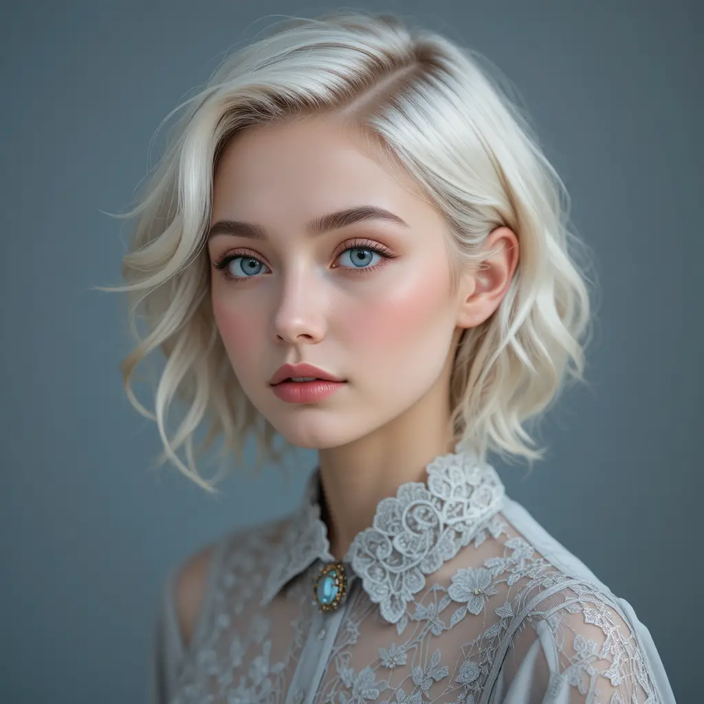 Young woman portrait with platinum hair and blue eyes