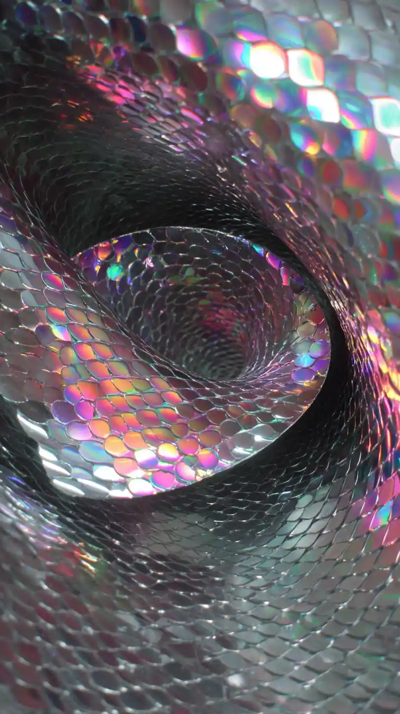 Surreal Iridescent Mobius Strip With Surrounding Mesh Walls