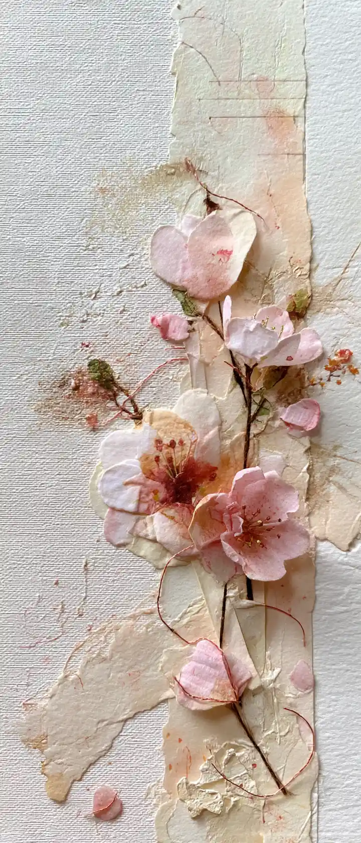 Tea stained papers and petals in tranquil scrapbook scene