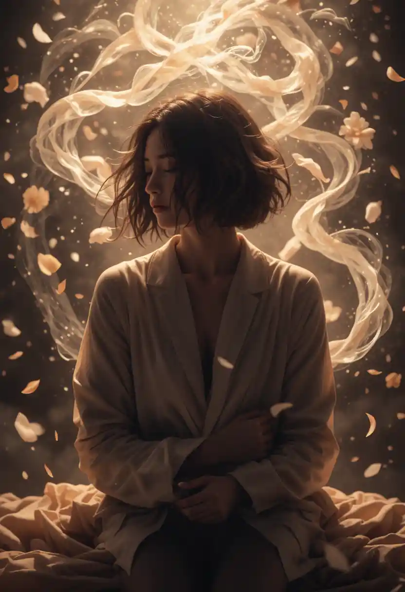 Calm figure with closed eyes surrounded by gentle swirling light
