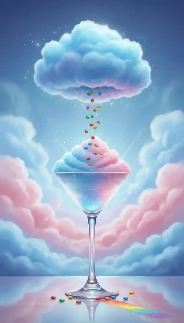 Whimsical Cotton Candy Martini With Falling Skittles Candy