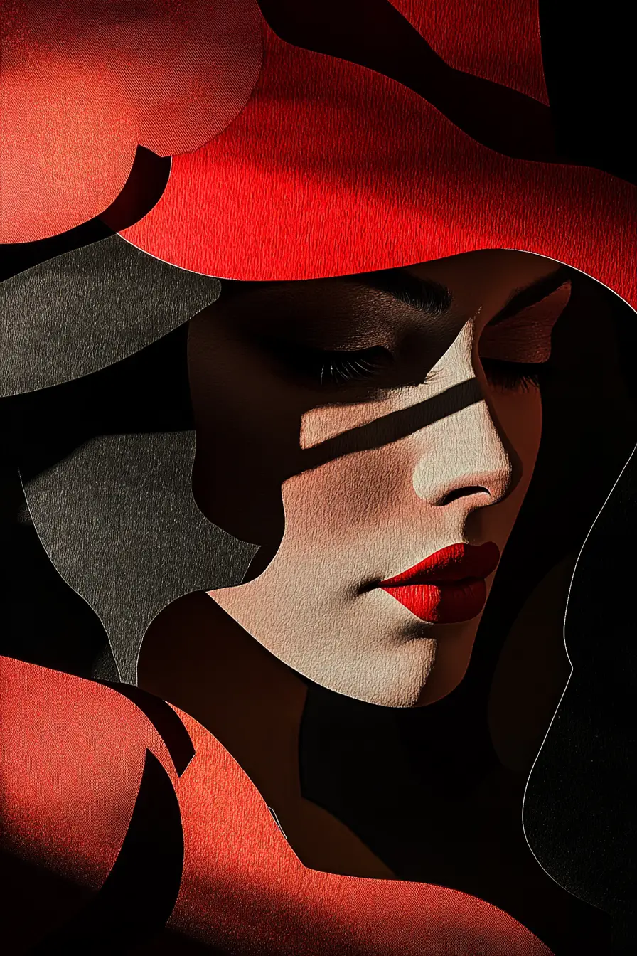 Cubist portrait of a mysterious woman in long shot