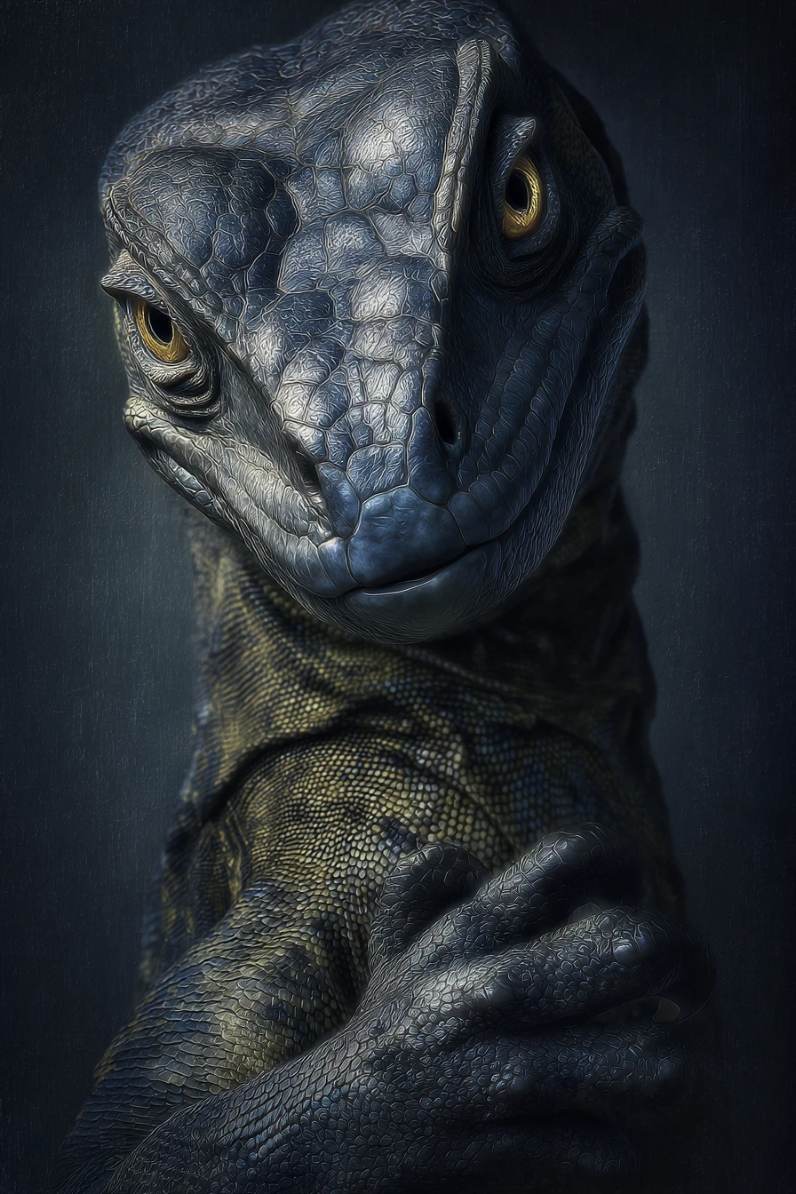 Retrato de fantasía oscura de una mujer con ojos reptilianos brillantes