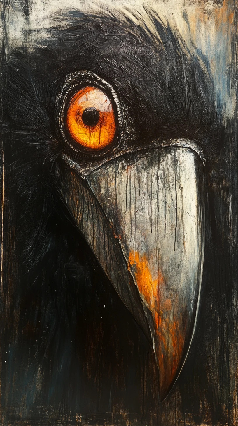 Ave surreal tipo tucán con grandes ojos reflectantes