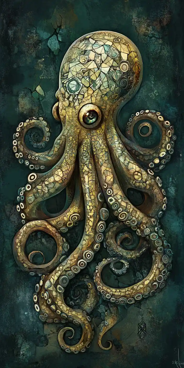 Ornate fantasy octopus with curling tentacles and arcane symbols