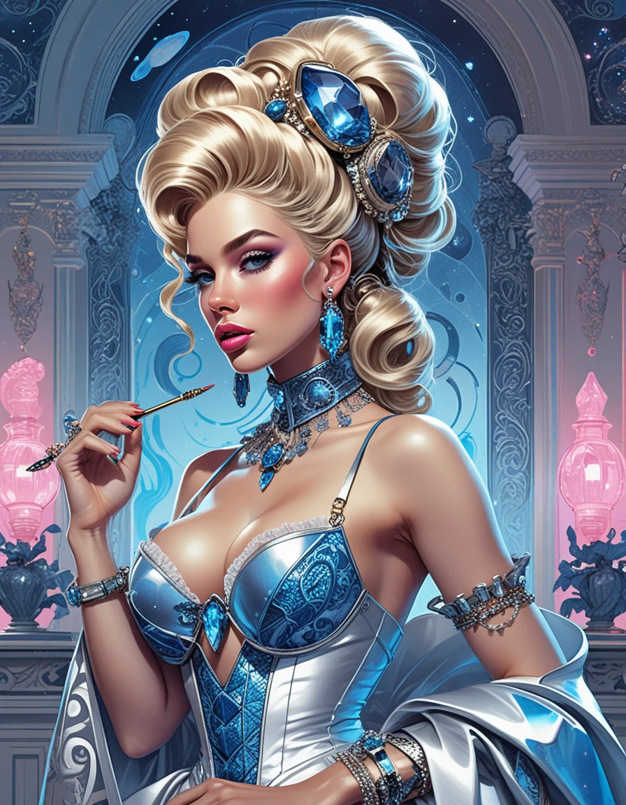 霓虹宮殿中的華麗奇幻名妓 pinup 肖像