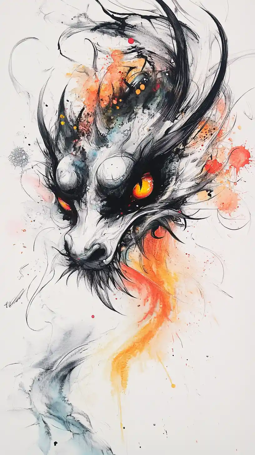 Surreal dragon close up in a colorful dreamscape