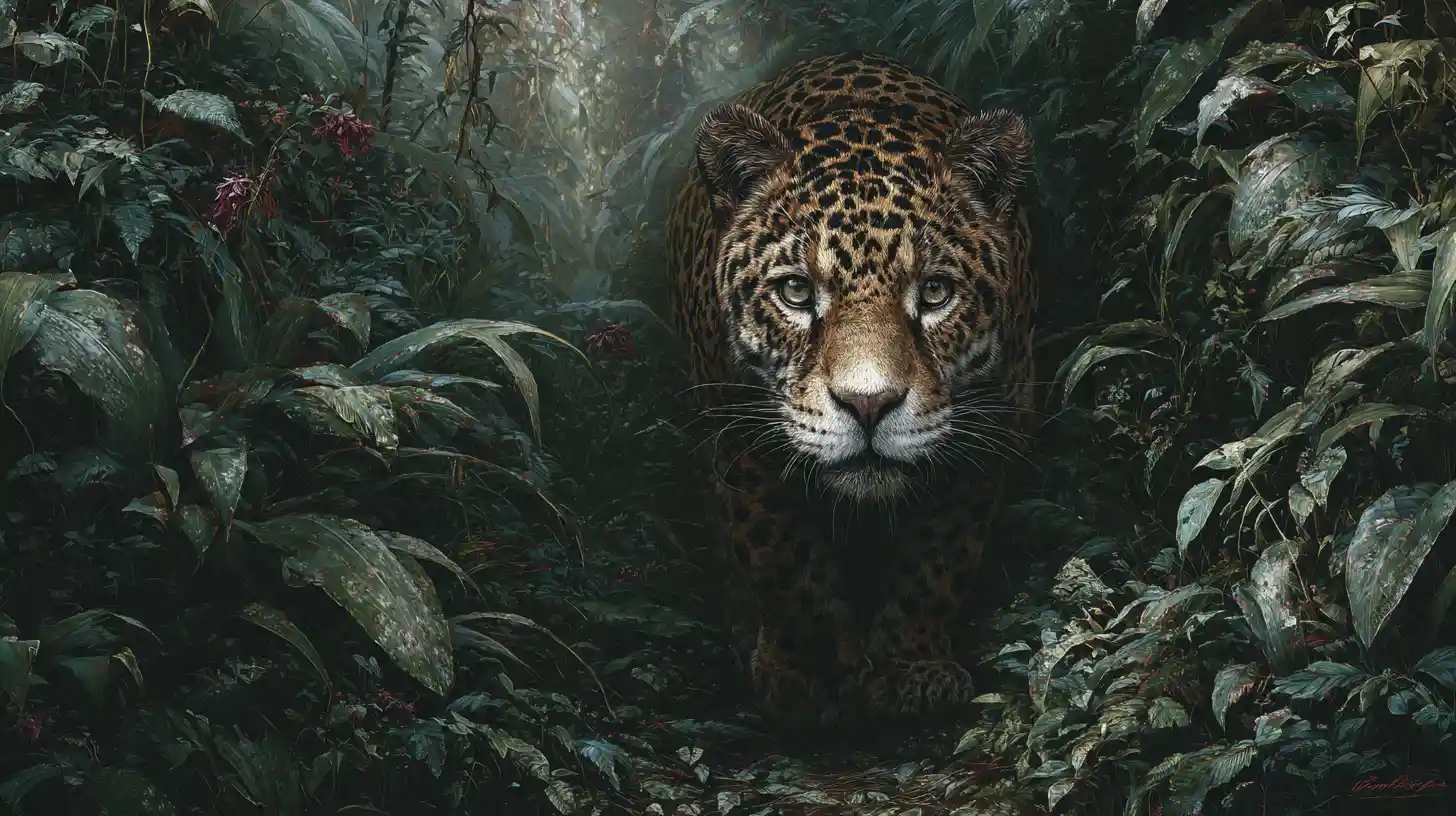 Jaguar Waiting To Ambush On A Narrow Amazon Jungle Trail