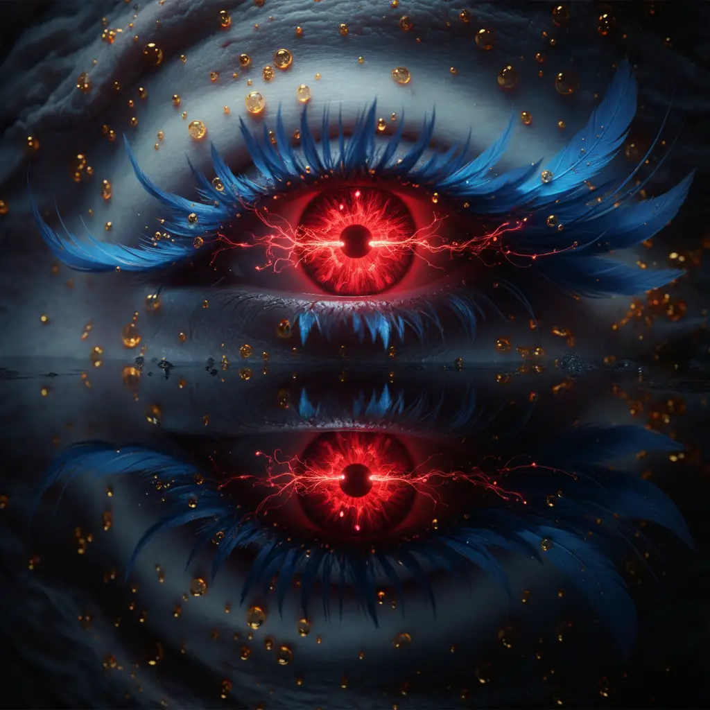 Surreal close up of a ruby red human eye