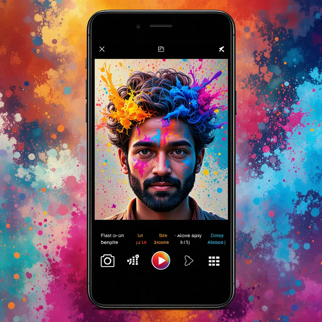 Mobile interface graphic showing app download and photo upload steps