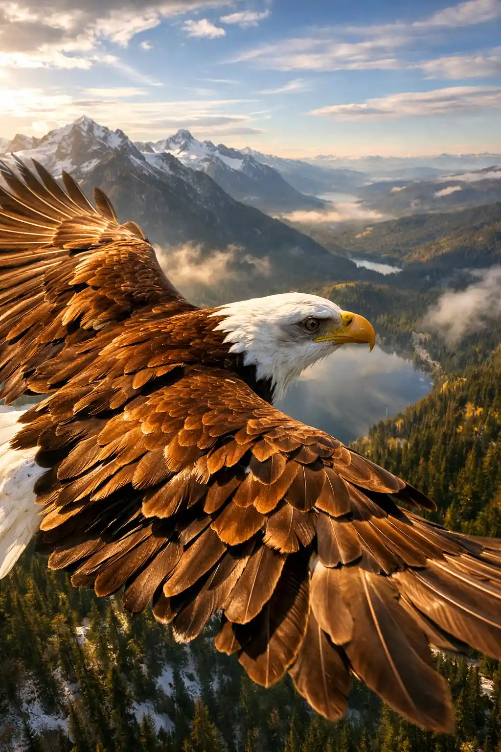 Soaring above an eagle in bright mountain sunlight