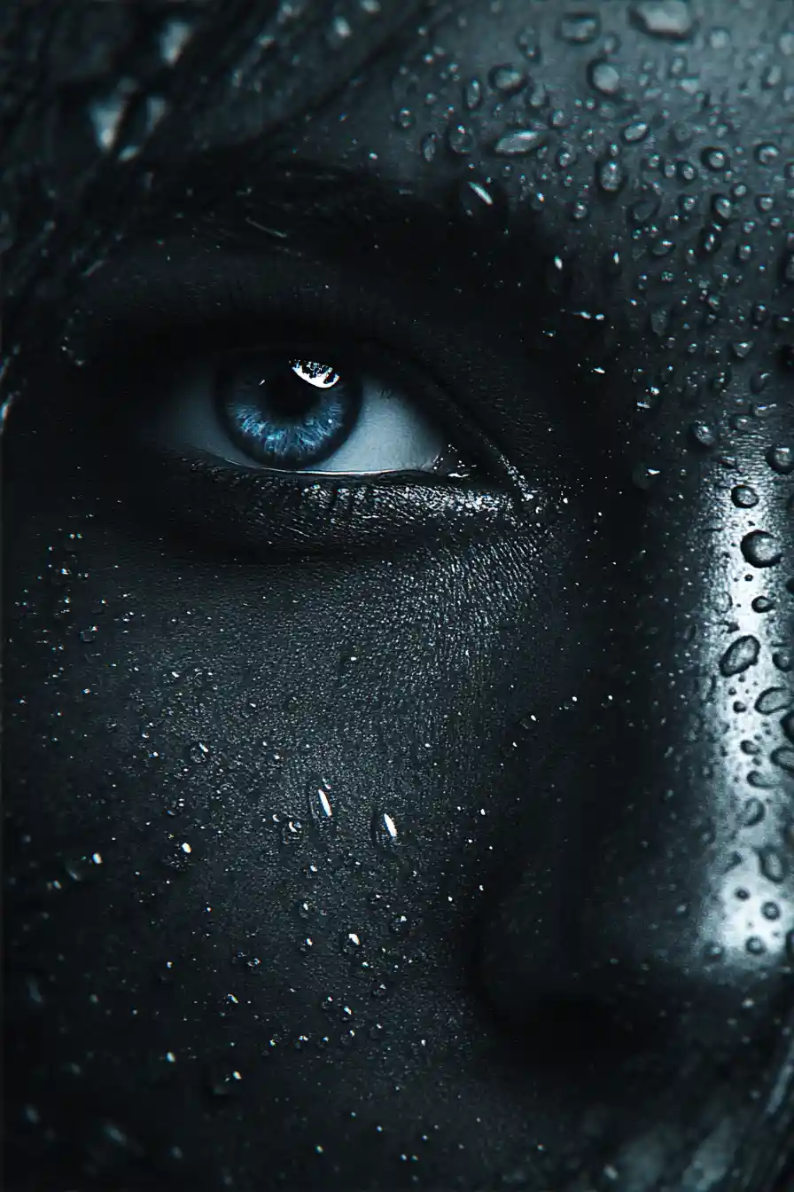 Dark fantasy eyes emerging from shadowy underwater depths