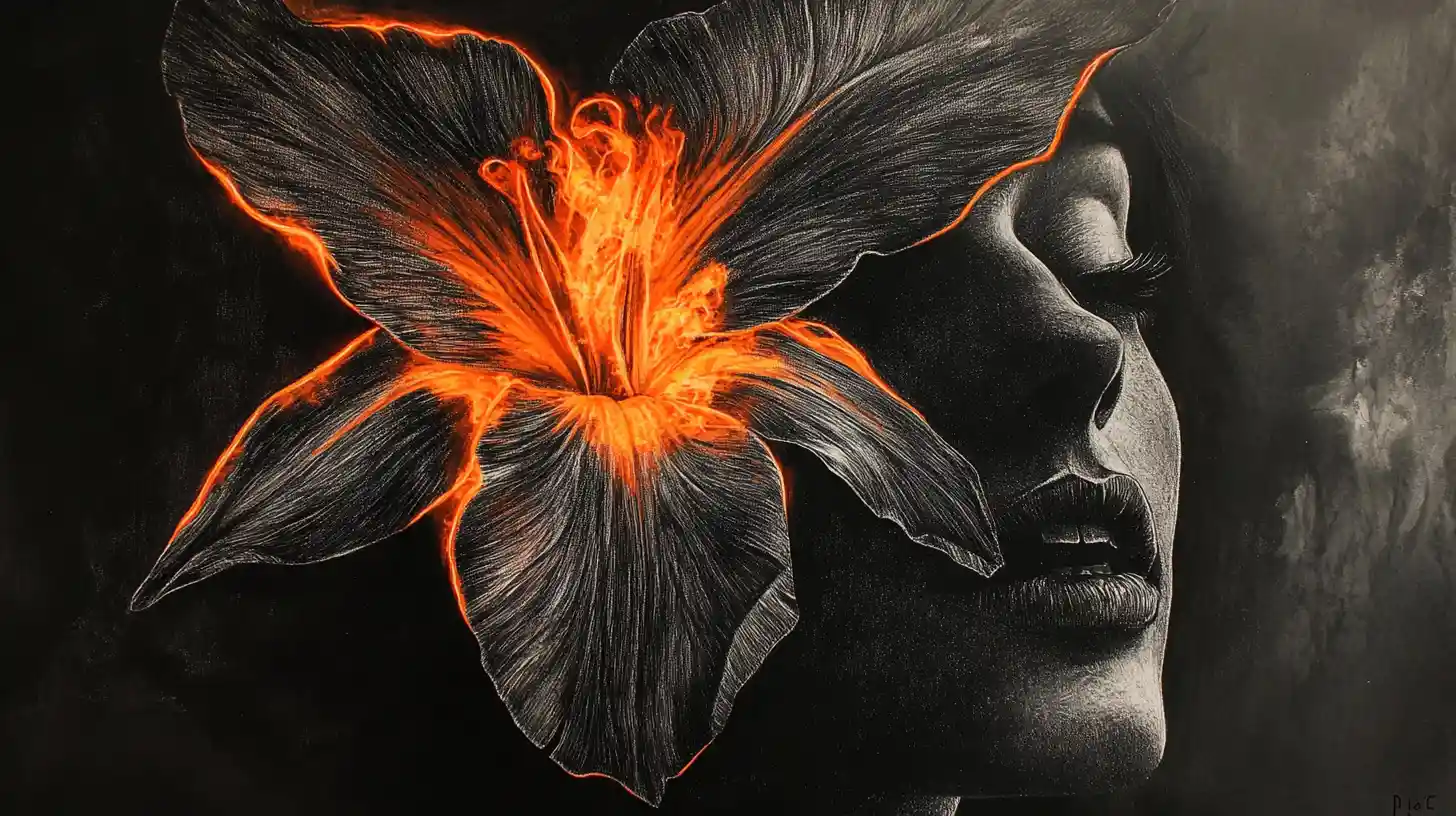 Abstrakte metallische Iris, die sich wie eine leuchtende Blume entfaltet