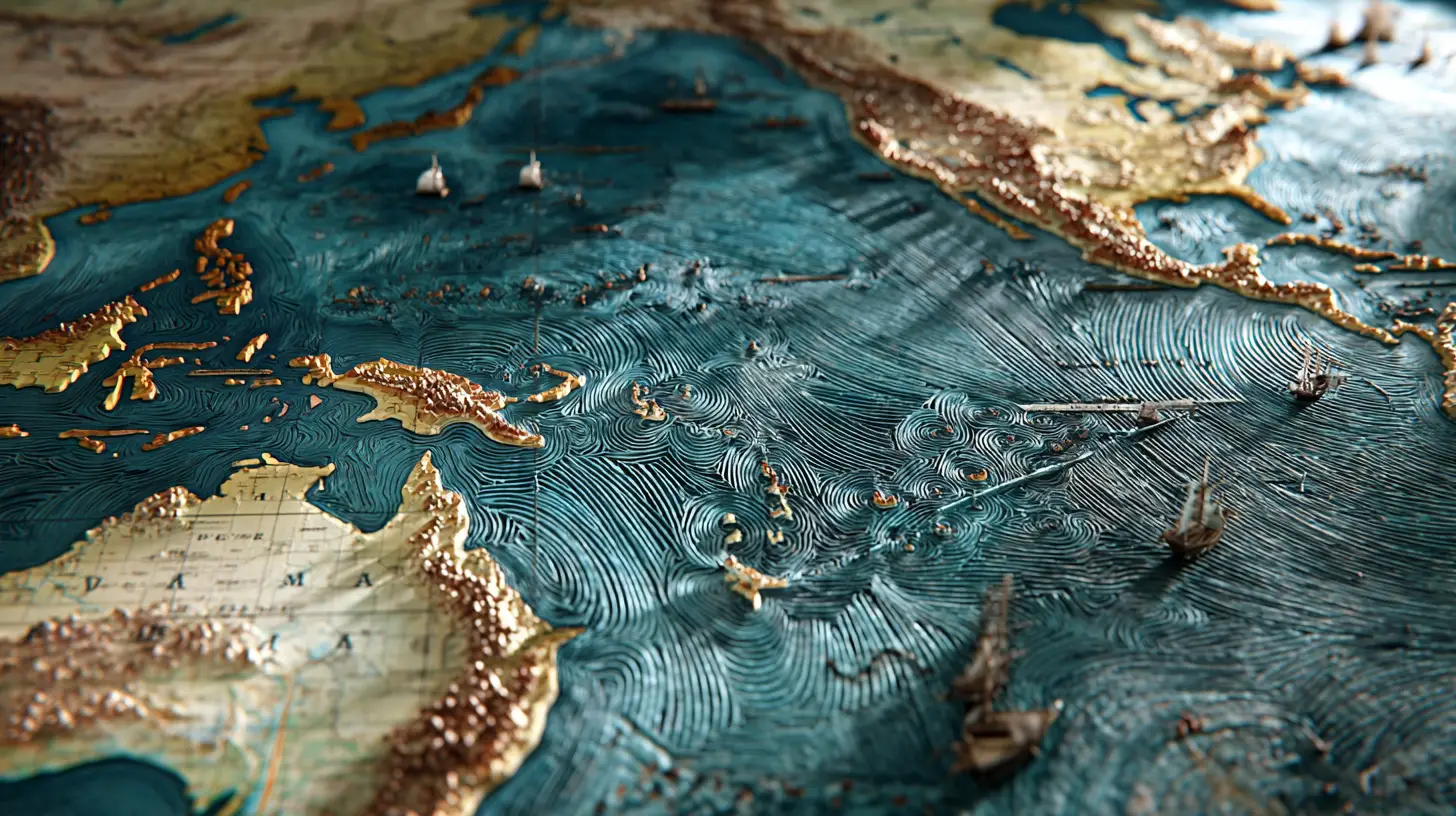 Fantasy 3D nautical map of the Pacific Ocean