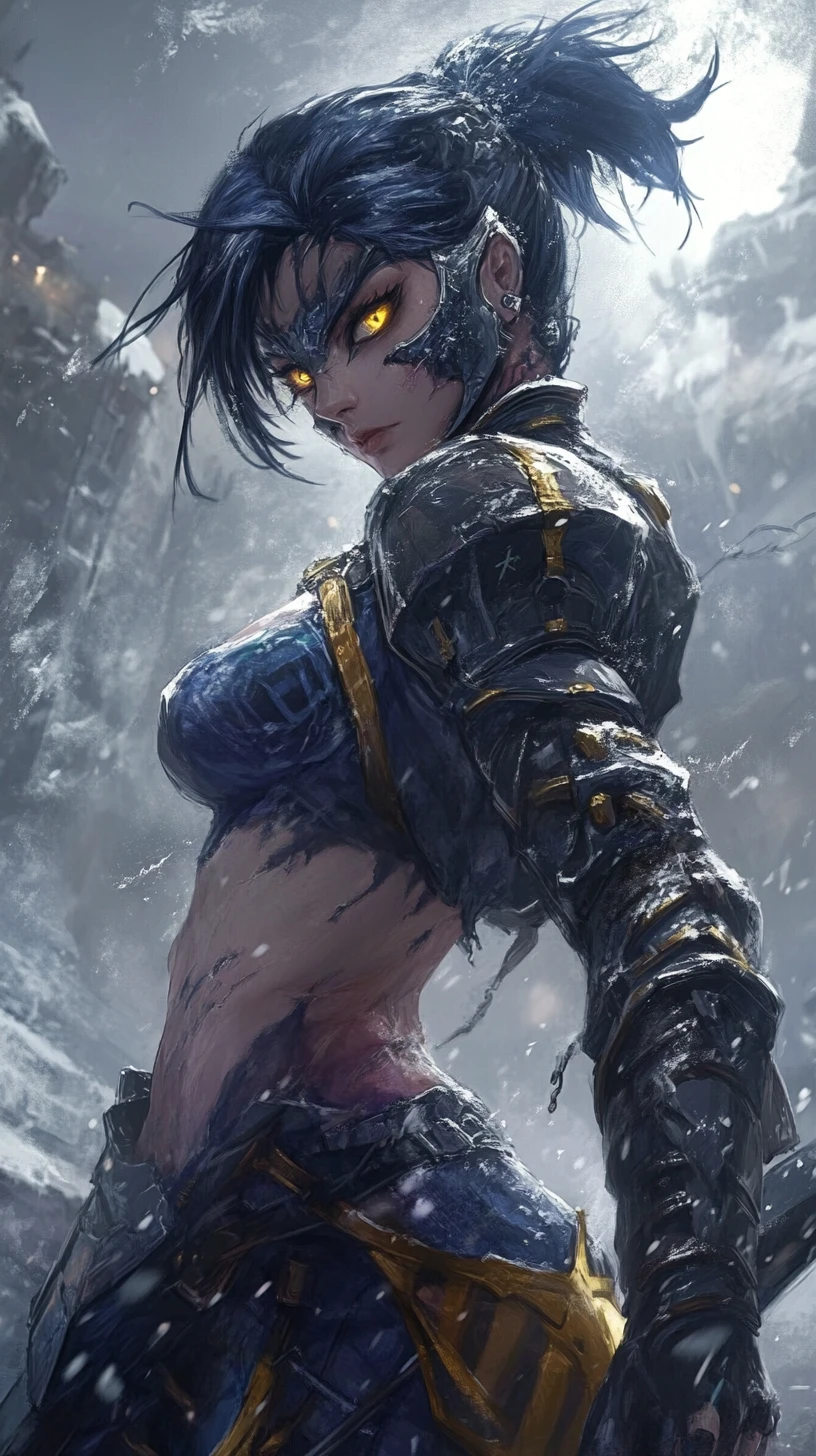 Close up anime warrior woman with futuristic armor