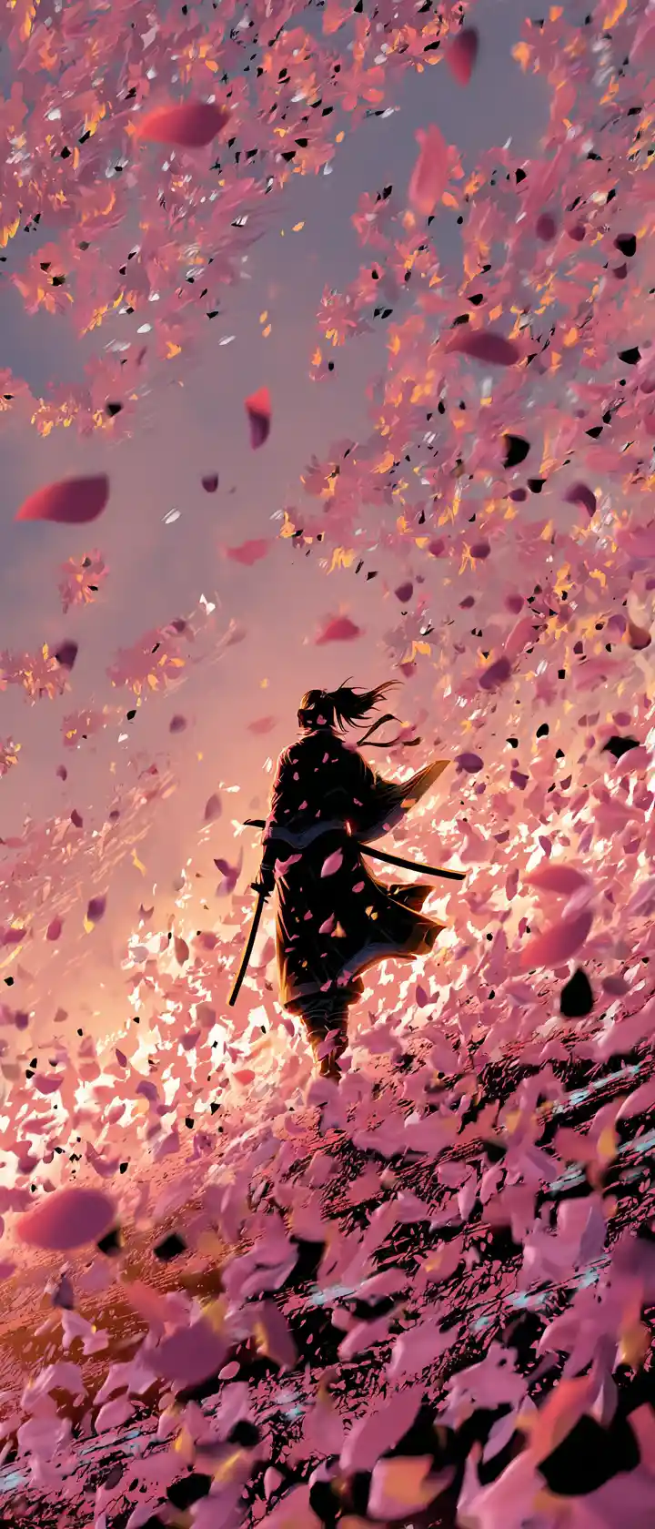 Warrior spirit healing a shattered battlefield with blossoms