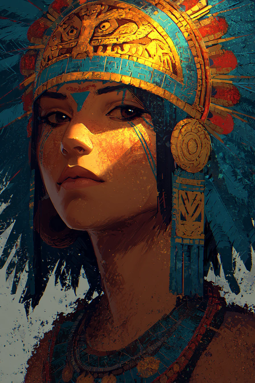 Ancient Mayan moon goddess in a mysterious fantasy scene