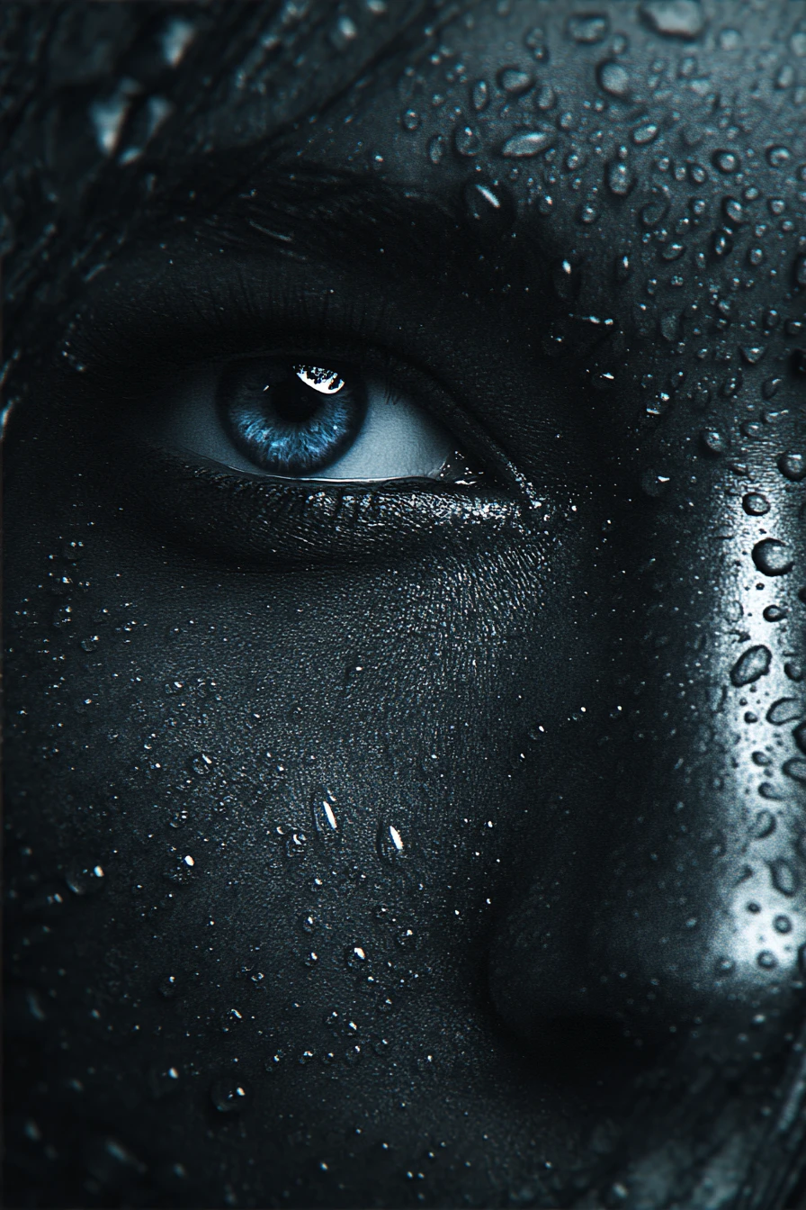 Dark fantasy eyes emerging from shadowy underwater depths