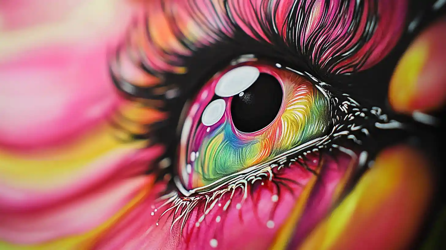 Surreal ink illusion with colorful waterdrop and petal forms