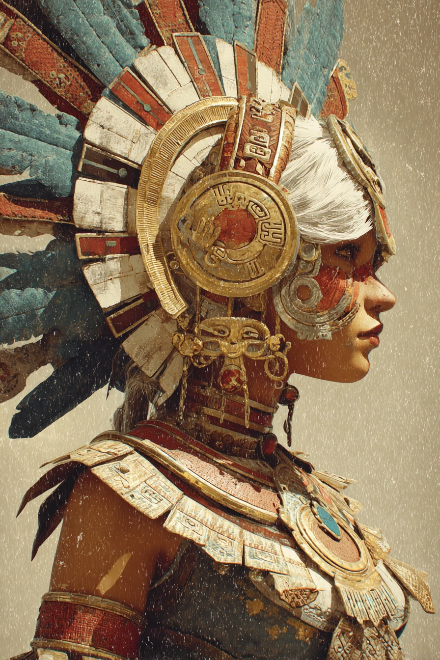 Aztec moon goddess Metztli in stylized mysterious illustration