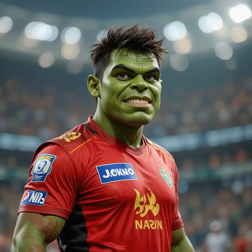 Zwei Superhelden-Hulks treten in einem Cricketstadion gegeneinander an