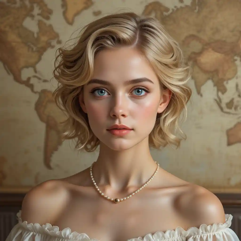 Elegantes Porträt einer jungen Frau mit kurzen blonden Locken
