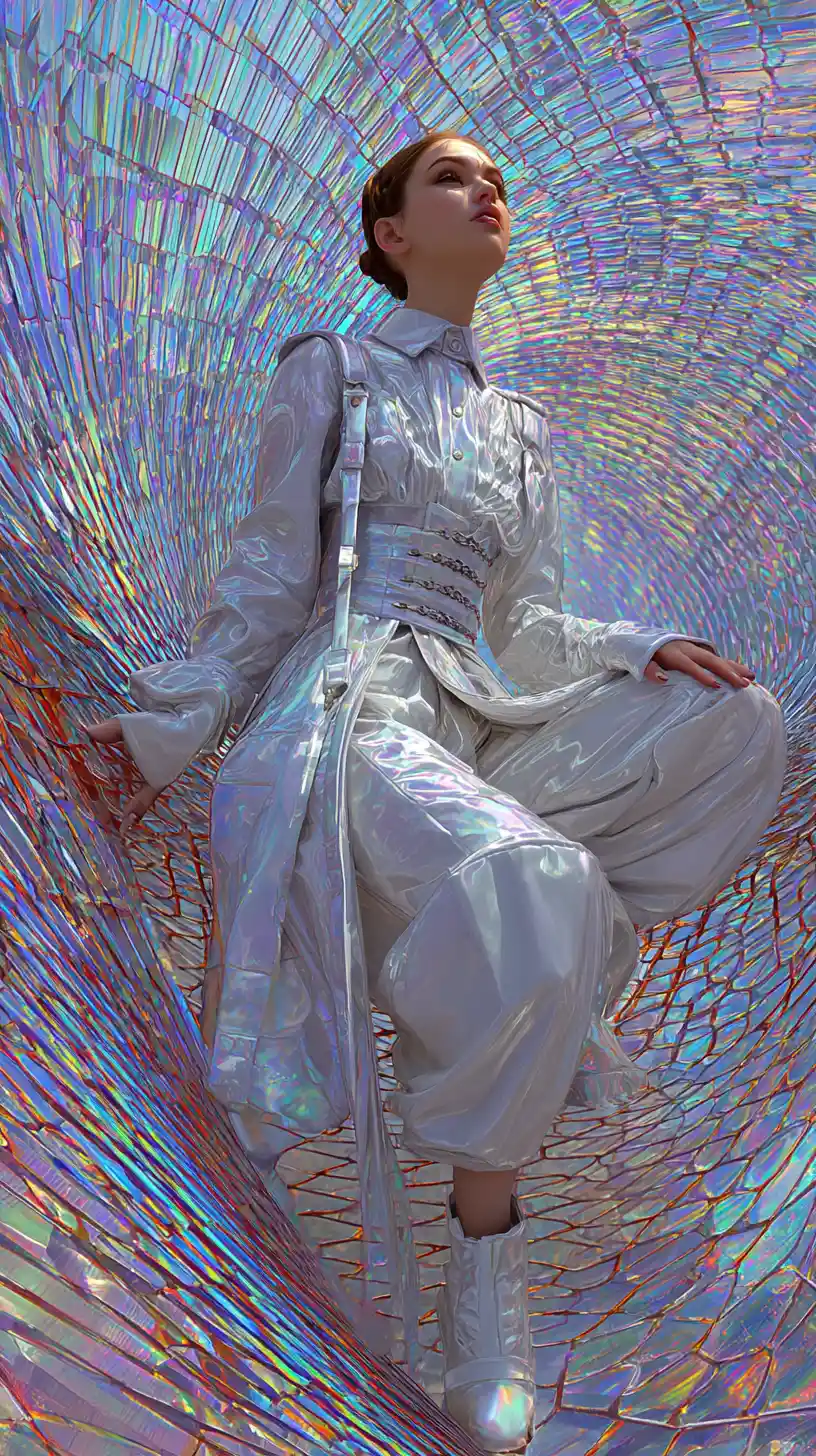 Surreal woman as a muse standing on a rooftop