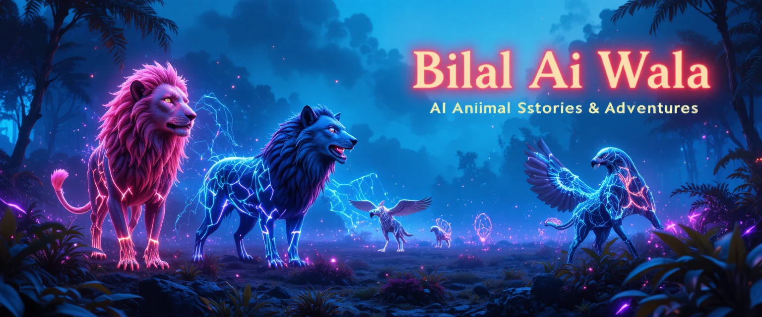 Futuristic Neon Animals In A Cinematic Jungle Banner
