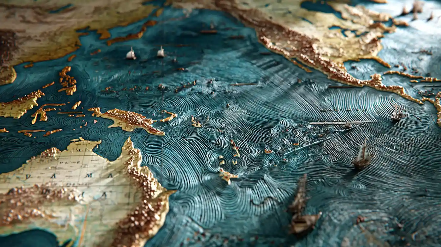Fantasy 3D nautical map of the Pacific Ocean