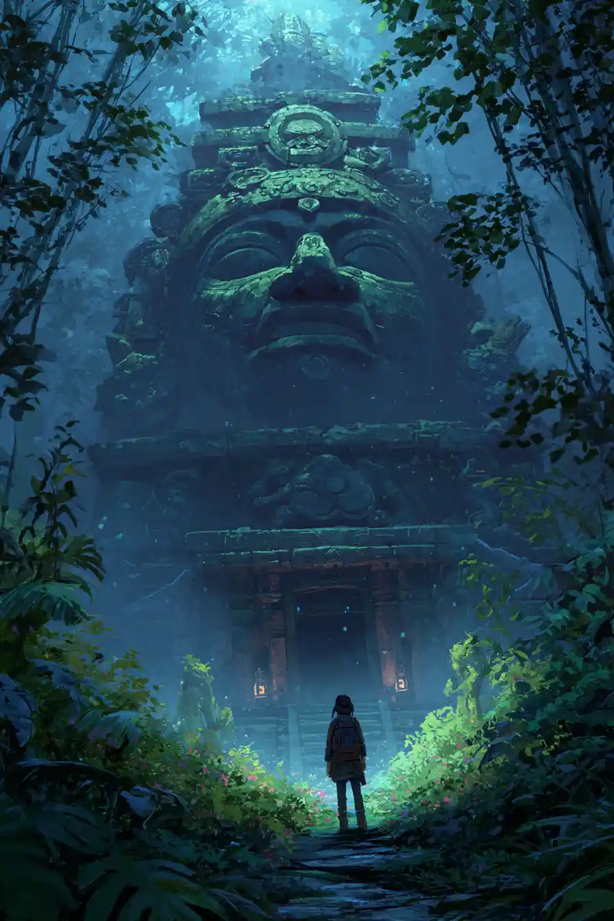 Ancient Mayan moon goddess in stylized enigmatic art
