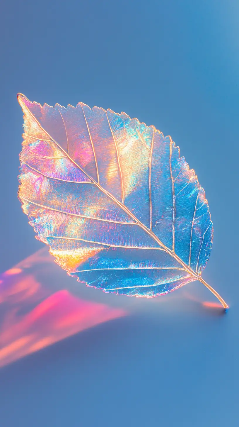 Close up leaf with chrome tree and holographic glass details