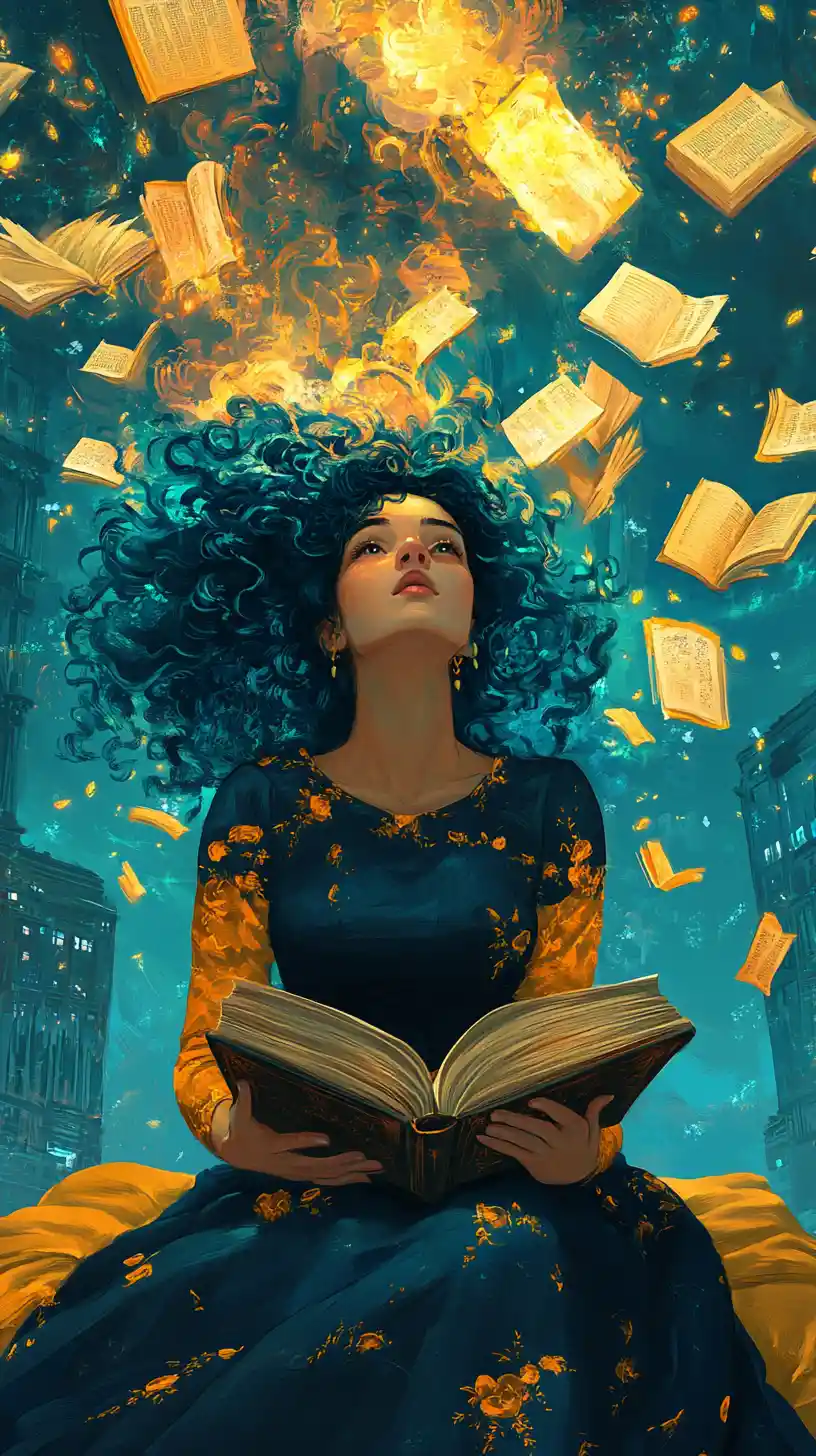 Young woman gazing at golden clouds above the city