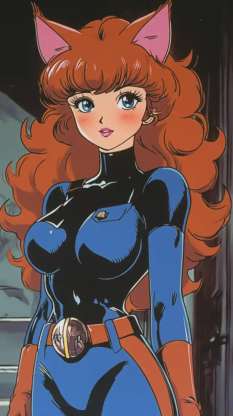 Anime neko girl in bold superhero costume portrait