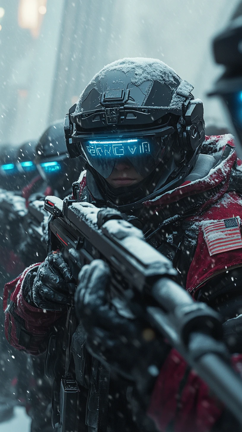 Futuristic sniper woman leading space army on a ship