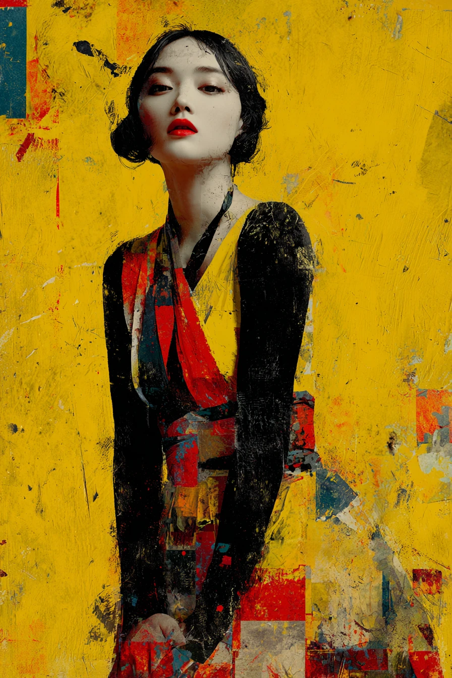 Thai woman in 1920s fashion within surreal collage portrait