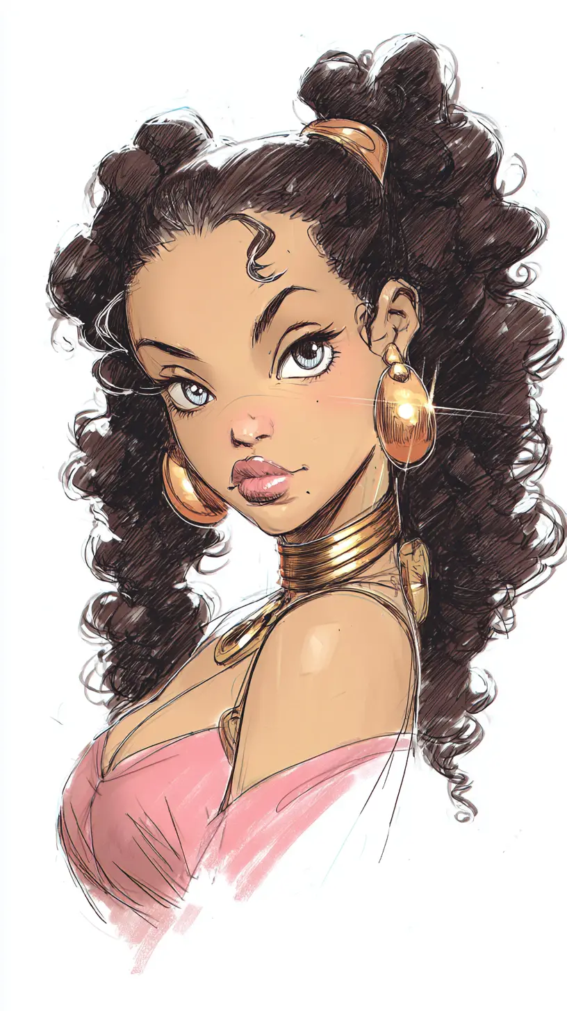 Expressive Spanish woman with long pigtails and fierce gaze
